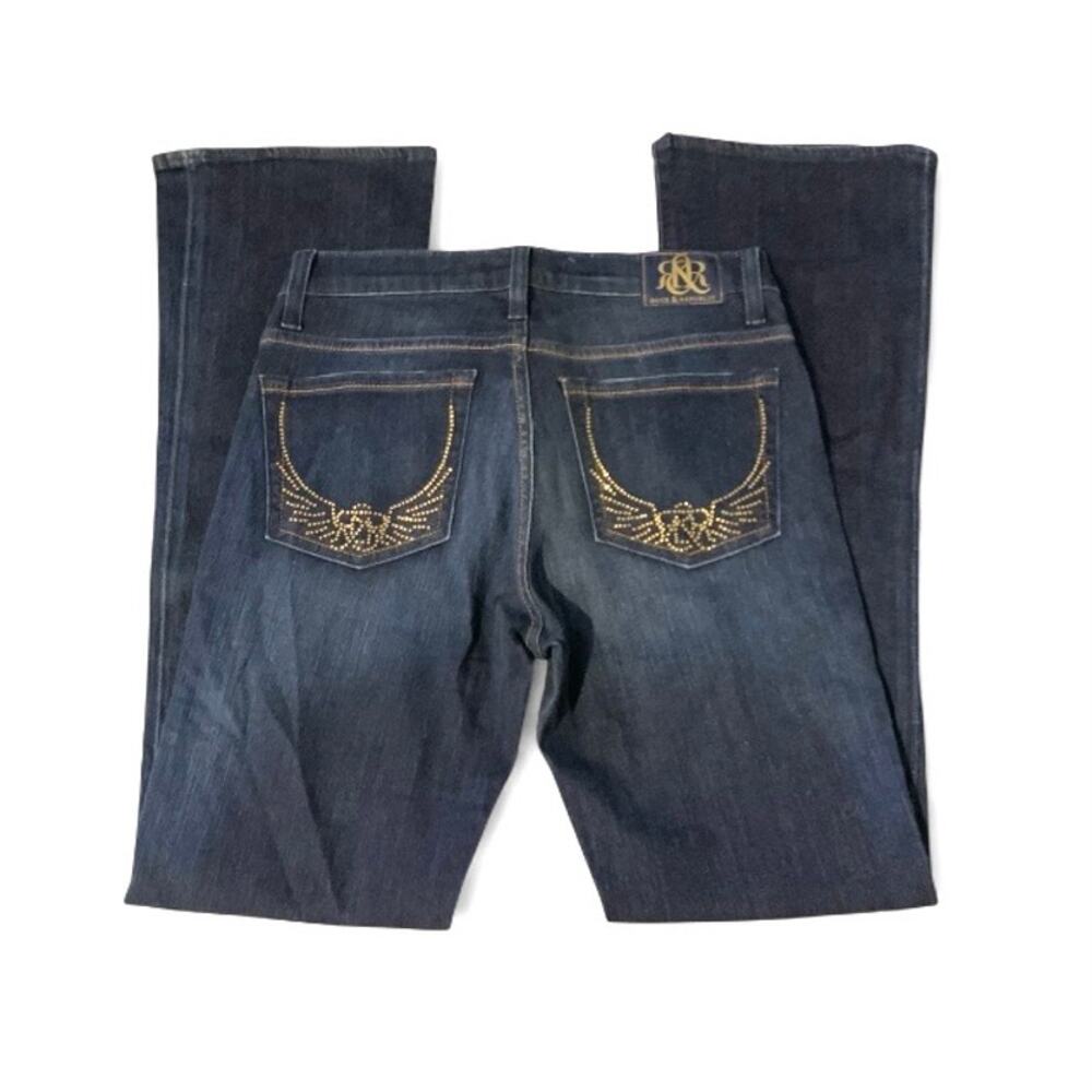 Rock & Republic Kasandra Y2K Bootcut Jeans Dark Wash Rhinestone Size 6